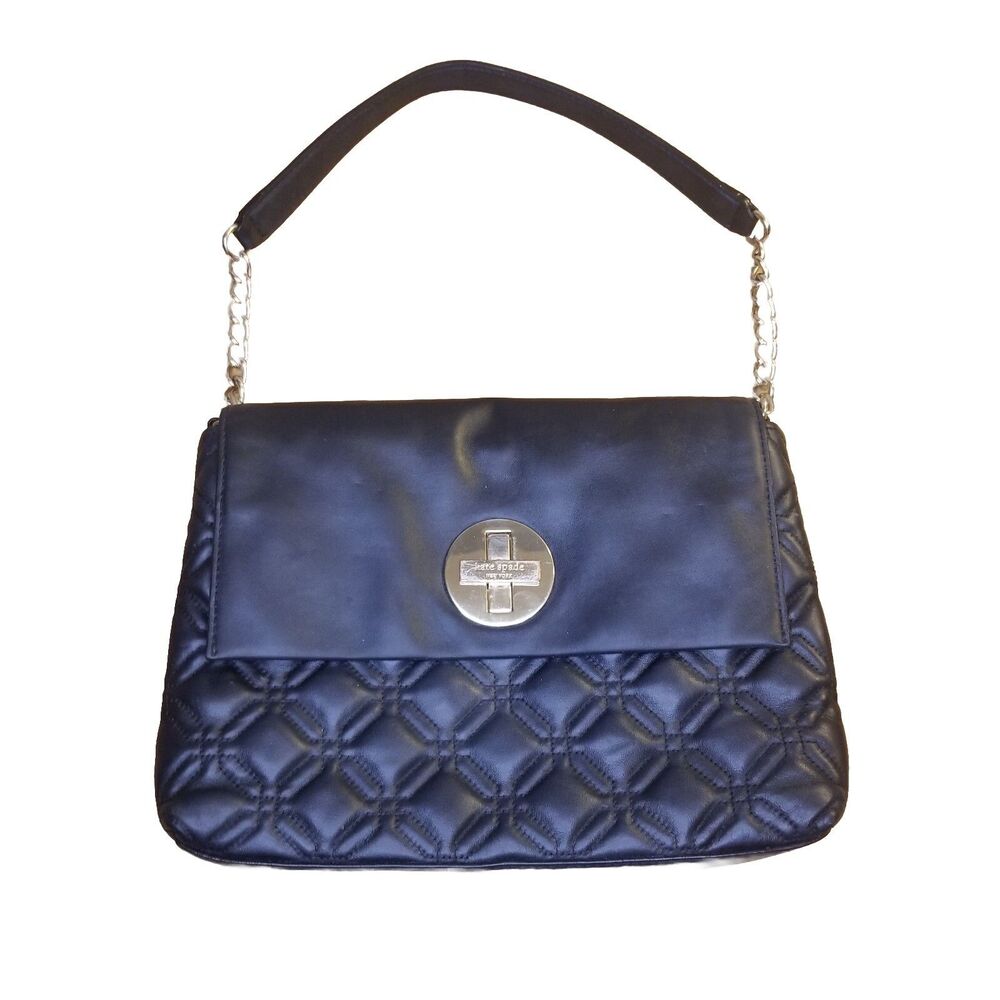 Kate Spade Astor Court Autumn Black Leather Shoulder Bag Purse Quilted Flap 12x8